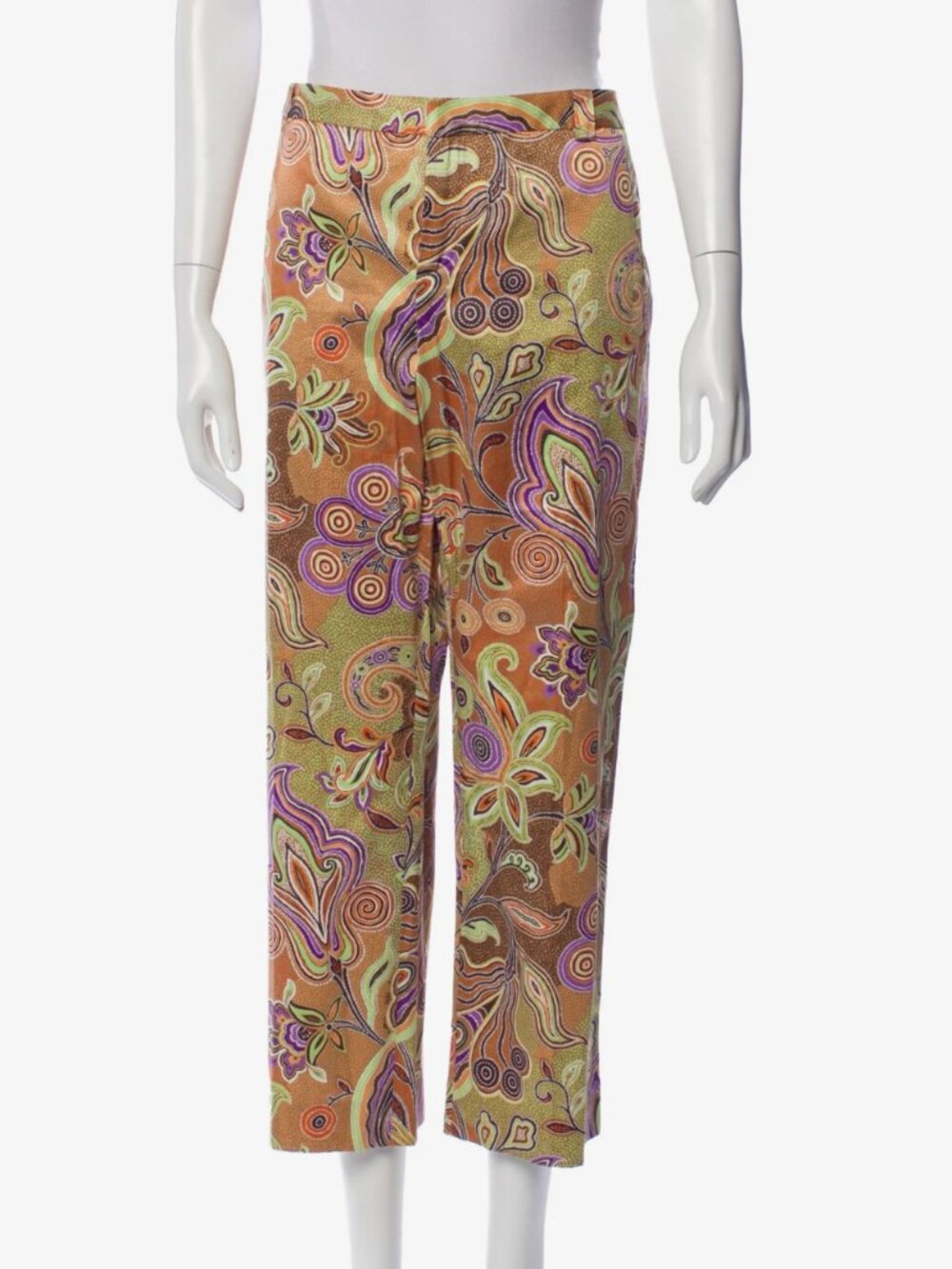 ETRO Multicolor Printed Cotton Paisley Crop Ankle Pants Vintage Italy Size 40/2